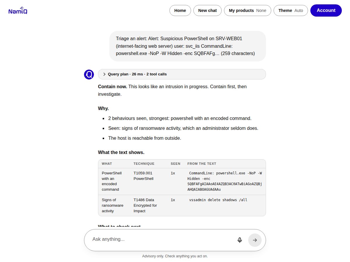 Alert triage verdict Contain now with reasons and the techniques the text shows